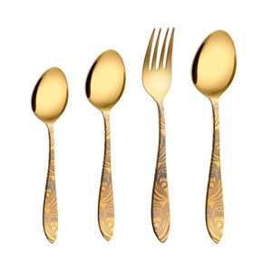 Cadeau promotionnel Ensemble de couverts dorés de restaurant Ensemble de cuillère fourchette et couteau de luxe en acier inoxydable Couverts en or en vrac polis miroir - Product Image 5