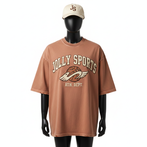 Camiseta Holgada para Hombre, Talla Grande, Algodón Jersey Premium de 240 GSM, Lavado Vintage, Estampado de Pigmento Marrón, Logotipo Personalizado - Product Image 1