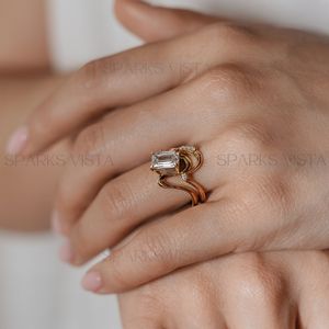 Anillo de dedo de oro de 10K, 14K, 18K, diseño personalizado de proveedor al por mayor, piedra de moissanita ovalada y Esmeralda, joyería de moda para minoristas - Product Image 3