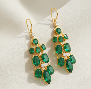 Green Hydro Gemstone Earrings | Multi Size Stones | 925 Sterling <b>Silver</b> 18K Gold Plated Designer Jewelry <b>Wedding</b> Party Wear - Product Image 3
