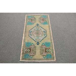 Alfombra Vintage de 1.6x3.1 pies, Alfombra Turca Pequeña, Alfombra Oriental Azul de Lana - Product Image 1