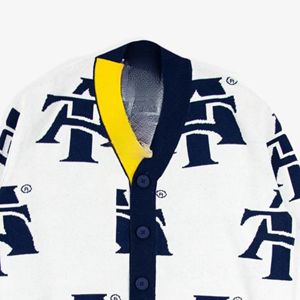 Cárdigan personalizado NC A & T Aggies HBCU para hombre blanco y azul marino con cierre de botón - Product Image 2