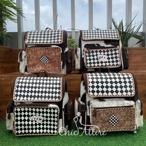 กระเป๋าเป้สะพายหลังผ้าอ้อมแบบมีซิปขนวัวธุรกิจลายตารางหมากรุกหนังเครื่องมือหนังทนทานดีไซน์หรูหรา - Product Image 1