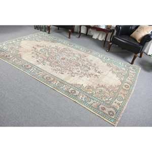 Tapis traditionnel en laine bleu beige 5.7x9.5 pieds classique turc Rectangle rayé motif salon tapis Latex pour maisons 4m - Product Image 4