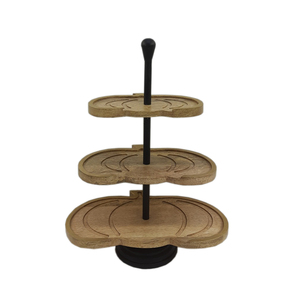 Forma de calabaza Soporte de pastel de madera de 3 niveles Acabado marrón para cumpleaños Evento Fiesta Soporte de exhibición Venta al por mayor a granel - Product Image 1