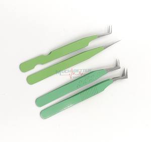 Ensemble de pinces à cils à pointe en fibre verte de haute qualité en acier inoxydable 90 degrés droite et séparation pince à épiler pour extension de cils - Product Image 3