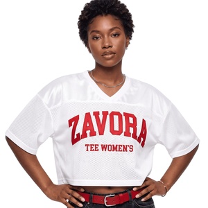 White <b>Mesh</b> Crop <b>Top</b> American Football Jersey Women <b>Mesh</b> V Neck Short Sleeve Boxy Fit Custom Streetwear Soccer Jersey Wholesale - Product Image 1