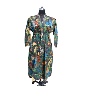 Kimono Albornoz de algodón Mujer Verano Frente abierto Ropa de dormir Bata Ropa de playa Vestido - Product Image 1