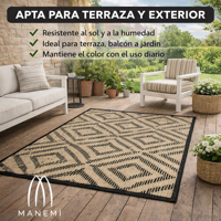 Tapis rectangulaire extérieur Manemi en polypropylène à tissage plat géométrique, à poils ras, style moderne, résistant aux taches, léger et facile à nettoyer