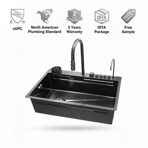Lavello da Cucina a Vasca Singola Multifunzionale in Acciaio Inox 304, Design a Cascata, Quadrato, Artigianale con Funzionalità <span class=keywords><strong>Smart</strong></span>, Installazione a Incasso - Product Image 2