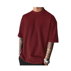 Camiseta de algodón 100% de gran tamaño Vintage personalizada para hombre, nuevo estilo informal suelto teñido liso para primavera y verano - Product Image 1