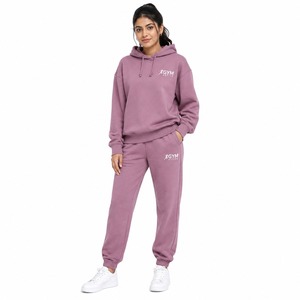<b>Womens</b> <b>Purple</b> Regular Fit Hoodie & Jogger <b>Tracksuit</b> Set | Casual Gym Activewear Polyester/Cotton Fleece - Product Image 1