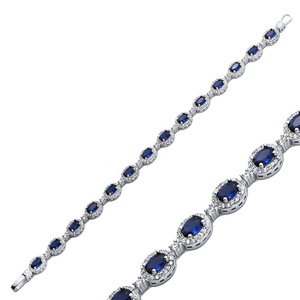 Saphir CZ Pierre Forme Ovale Tennis Bracelet Fine En Gros À La Main Turc 925 Bijoux En Argent Sterling - Product Image 1