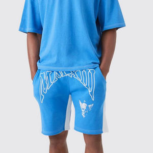 Ensemble T-shirt et short brodés surdimensionné Boxy au point contrasté vêtements pour hommes ensemble jumeau d'été ensemble d'entraînement de gymnastique assorti de haute qualité - Product Image 6