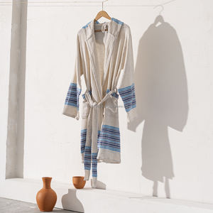 Bata de Baño Unisex de Algodón Ligero, Tejido de Lino, Secado Rápido, Transpirable, Primavera Verano, Color Liso, Talla XL, Hecho en Turquía, Ropa de Dormir y Descanso - Product Image 3