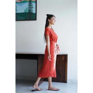 Fintastic Woman's Swing <b>Dress</b> Coral Knot 100% Cotton Square Collar Translucent Knee-Length Zippers XS S M XL 2XL for <b>Club</b> Day - Product Image 2