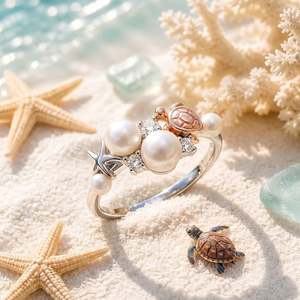 Bague de mode Jeulia Summer bicolore tortue marine étoile de mer perle - Product Image 5