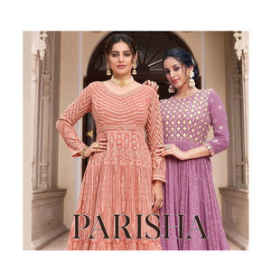 Design moderne élégant Look classique Georgette & Chinon Broderie lourde Travail Long Anarkali Costume Collection au meilleur prix - Product Image 1