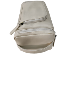 Premium Unisex Medio Beige Cuero para Neceser Nuevo Genuino Beige Cuero 3 Compartimentos Cremallera Gota Geométrica Durable - Product Image 5