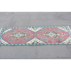 2x6.2 ft Rug, Vintage Turkish Rug, <b>Red</b> Blue Ombr <b>Wool</b> Rug - Product Image 4