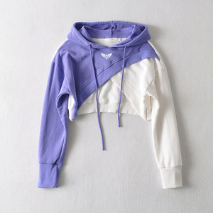 Couleur assortie couture femmes décontracté tricoté imprimé 100% coton longueur régulière sweats à capuche fille pour sweat à capuche de mode - Product Image 2