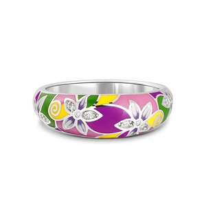 Anillo de Plata de Ley con Esmalte Multicolor y Circonita para Mujer, Diseño de Flor Encantadora, Ideal para Aniversario - Product Image 1