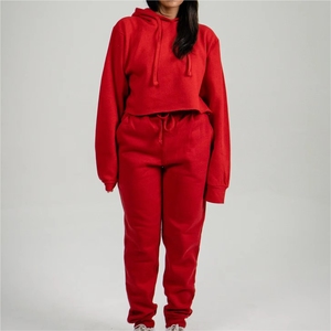 Conjunto de chándal de mujer al por mayor, Top corto de algodón, chándal de mujer con logotipo personalizado, chándal de mujer teñido liso - Product Image 1