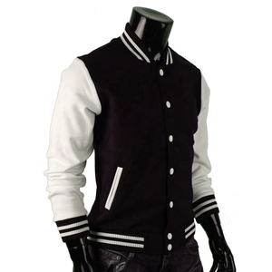 Chaqueta de bombardero bordada con logotipo personalizado, chaqueta de béisbol con mangas de cuero Letterman Varsity, sudadera con capucha de moda para hombre - Product Image 3