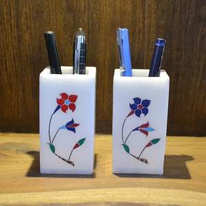 Support de stylo magnétique éclairé en marbre blanc avec technologie de panneau de conception de luxe moderne pour la maison, le bureau et l'école, cadeau de mariage - Product Image 2