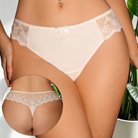 Culottes pour femmes en gros, culotte string blanche en satin et dentelle florale, avec nœud décoratif, taille mi-haute, dos en maille transparente, lingerie sexy pour femmes