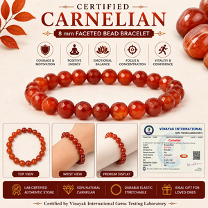 Bracelet en cornaline certifiée 8 mm à facettes pour la confiance, le courage et la motivation - Bracelet en cristal pour hommes et femmes - Product Image 3