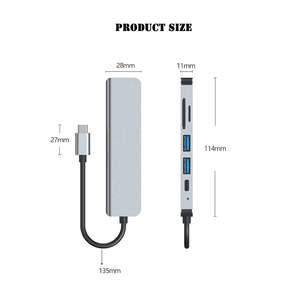 Adaptador Multipuerto USB-C 6 en 1, 4K 60Hz para HDMI, USB 3.0, SD, con Función de Carga y Datos, Material de Aluminio, Paquete Incluido - Product Image 3