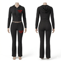 Set Pakaian Wanita Dua Potong Terlaris, Loungewear Jaket Zipper dengan Celana Flare, Set 2 Potong Tracksuit Wanita