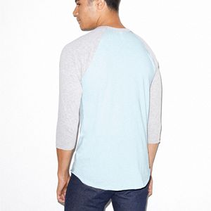 Camiseta raglán de béisbol ultrasuave: Slim Fit, ligero 200gsm, azul claro y gris jaspeado, 50% Algodón 50% Poliéster - Product Image 3