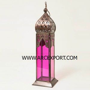 Linterna de Marruecos Linterna de cristal de color azul claro con color dorado para la decoración de la Mesa del hogar Linterna en precios de mayorista - Product Image 5