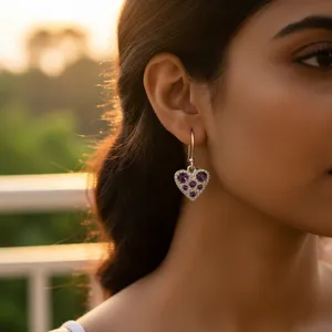 Pendientes Colgantes de Corazón con Amatista y Baño de Oro de 18K para Mujer, Regalos para Bodas y Fiestas - Product Image 2