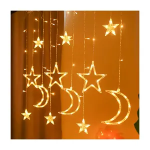 Guirlandes lumineuses LED de type pluie avec 12 formes transparentes d'étoiles et de lunes, IP65, lumières de Noël - Product Image 1