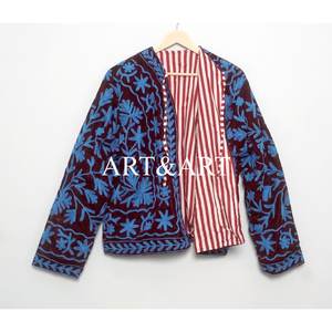 Hand Embroidered Bohemian Floral <b>Velvet</b> Suzani <b>Jacket</b> Printed Short Coat with Cotton Lining 100% Cotton Shell Eco-Friendly - Product Image 1