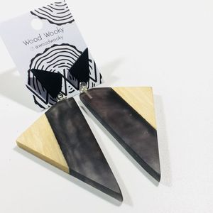 Capacidad de madera llamativa calidez cuelga hoja de oro negro blanco resina forma de corazón pendientes cuadrados redondos geométricos resina de madera - Product Image 4