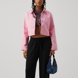 OEM Women's Denim Jacket Cropped Jean Coat Breathable Long Sleeve Denim Outerwear for Ladies - Product Image 2