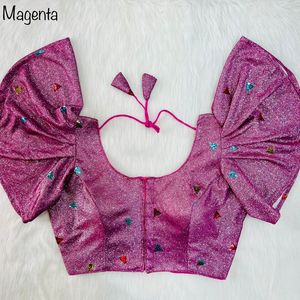 Blusa Sari India elegante de alta calidad Hermosas mangas de mariposa con brillo para ropa festiva informal para fiestas Hechas de seda - Product Image 1