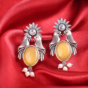 ต่างหูแฟชั่นดีไซน์รูปนกสีเหลืองพร้อมลวดลายดวงอาทิตย์ - Product Image 1