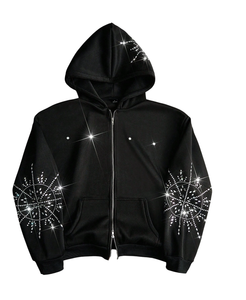 Sweat à capuche d'hiver unisexe en polaire brodé de strass lourds, écologique, respirant, avec logo personnalisé, vente en gros en lot de 2 pièces, streetwear - Product Image 1
