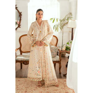 Conjunto de Traje de Verano 2026 para Mujer QALAMQAR de 3 Piezas: Camisa Transpirable Bordada en Tela de Césped, Dupatta Bordada en Tela Khaadi y Pantalones BIC-4653 - Product Image 1