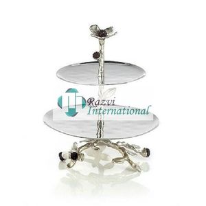 แท่นวางเค้กทำจากสแตนเลสสองชั้นพร้อมแท่นโชว์เค้กรูปนกสีทองทรงเสน่ห์แท่นวางสำหรับตกแต่งเค้กโลหะใช้วางบนโต๊ะ - Product Image 5