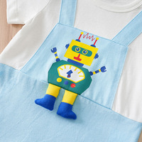 Combinaison pour nouveau-né personnalisée, motif robot de dessin animé mignon, bleu et blanc, à manches courtes, imprimée, avec empiècements et coins contrastants