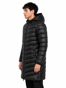 <b>Men's</b> Black Longline Hooded Puffer Jacket Premium Quilted <b>Winter</b> <b>Parka</b> Full Zip Insulated <b>Coat</b> Lightweight Thermal Outerwear - Product Image 5