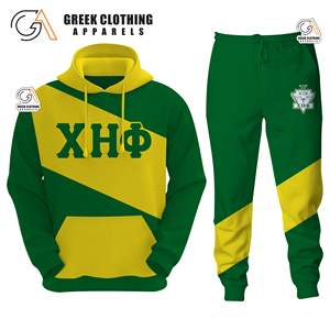 Ensemble survêtement en molleton et jogging pour femmes Chi Eta Phi vert et jaune, 1932, deux pièces, vêtements grecs brodés - Product Image 6