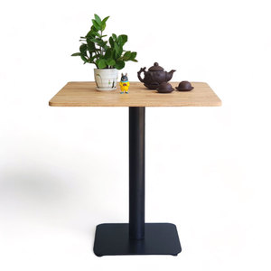 Minimalist <b>Wood</b> <b>Top</b> Dining <b>Table</b> with Square Iron Base 70cm Square Assembled for Kitchen Use-CFD68151 - Product Image 1