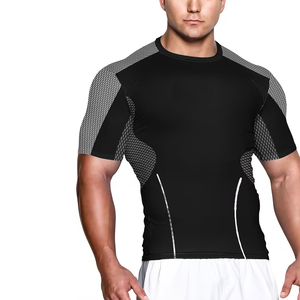 เสื้อออกกำลังกายดีไซน์ล่าสุด แบบรัดรูป ยูนิเซ็กซ์ สีดำ พิมพ์ลายด้วยความร้อน แขนสั้น ผ้าโพลีเอสเตอร์ผสมสแปนเด็กซ์ ระบายอากาศได้ดี - Product Image 6